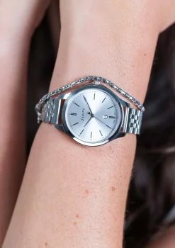ZINZI Classy horloge 34mm zilverkleurige wijzerplaat stalen kast en band datum ziw1002