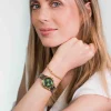 ZINZI Classy Mini horloge 30mm groene wijzerplaat goudkleurige stalen kast en bicolor band ziw1235