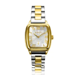 ZINZI Contour bicolor horloge zilveren sunray wijzerplaat en vintage kast stalen bicolor schakelband 26mm extra dun ZIW3033