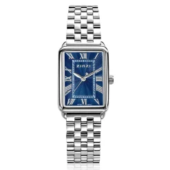 ZINZI Elegance horloge blauwe wijzerplaat en rechthoekige kast stalen schakelband 28mm extra dun ZIW1955