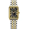 ZINZI Elegance horloge zwarte wijzerplaat en rechthoekige kast stalen bicolor schakelband 28mm extra dun ZIW1943