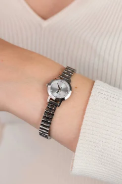 ZINZI Etoile Nuit horloge 20mm zilverkleurige wijzerplaat, witte zirkonia's als uur-aanduiding, zilverkleurige stalen kast en schakelband, Japans uurwerk ZIW3102