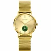 ZINZI Glam horloge groene wijzerplaat stalen kast geelgoudkleurig stalen mesh band geelgoudkleurig 34mm extra dun ZIW535M
