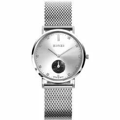 ZINZI Glam horloge zilverkleurige wijzerplaat stalen kast stalen mesh band grijze chrono 34mm extra dun ZIW539M