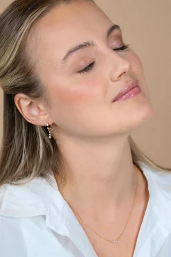 ZINZI Gold 14 karaat gouden ketting met vijf ronde witte zirconia's op een rij 45cm ZGC556