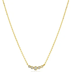 ZINZI Gold 14 karaat gouden ketting met vijf ronde witte zirconia's op een rij 45cm ZGC556