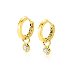 ZINZI Gold 14 karaat gouden oorbedels met ronde witte zirconia ZGCH560 (zonder oorringen)