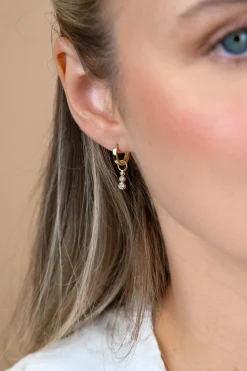 ZINZI Gold 14 karaat gouden oorbedels met drie aflopende ronde witte zirconia's ZGCH556 (zonder oorringen)
