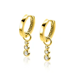 ZINZI Gold 14 karaat gouden oorbedels met drie aflopende ronde witte zirconia's ZGCH556 (zonder oorringen)