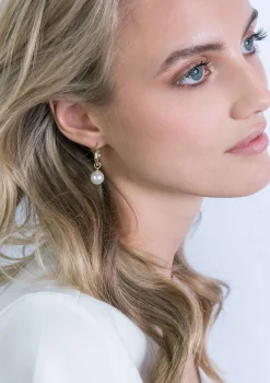 ZINZI Gold 14 karaat gouden oorbedels parel wit 8mm ZGCH144 (zonder oorringen)