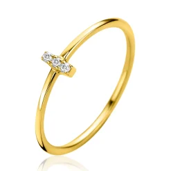ZINZI Gold 14 karaat gouden ring met staafje bezet met drie witte zirkonia's ZGR531
