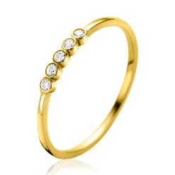 ZINZI Gold 14 krt gouden aanschuifring bezet met vijf ronde witte zirkonia's ZGR532