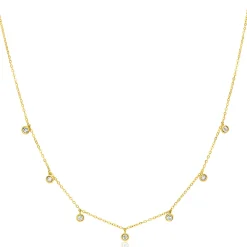 ZINZI Gold 14 krt gouden anker ketting met zeven ronde hangertjes, bezet met witte zirconia's 40-43cm ZGC451