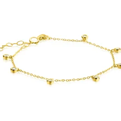 ZINZI Gold 14 krt gouden armband met zeven ronde hangertjes, bezet met witte zirconia's 15,5-18,5cm ZGA451