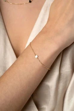 ZINZI Gold 14 krt gouden armband met subtiele jasseron schakels en drie ronde gladde plaatjes 5mm breed 18-20cm ZGA444