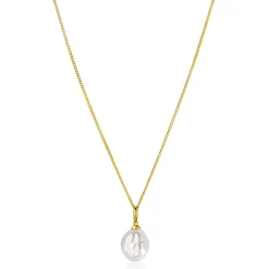 ZINZI Gold 14 krt gouden hanger met witte parel 10mm in natuurlijke vorm ZGH405 (zonder collier)