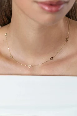 ZINZI Gold 14 krt gouden ketting met subtiele jasseron schakels en vijf open hartjes 5mm breed 42-45cm ZGC504