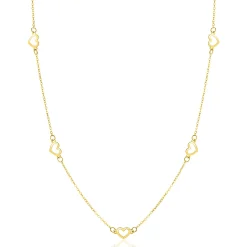 ZINZI Gold 14 krt gouden ketting met subtiele jasseron schakels en vijf open hartjes 5mm breed 42-45cm ZGC504