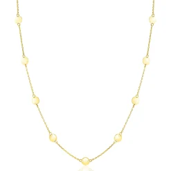 ZINZI Gold 14 krt gouden ketting met subtiele jasseron schakels en negen ronde gladde plaatjes 5mm breed 42-45cm ZGC503