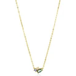 ZINZI Gold 14 krt gouden ketting 45cm, in het midden bezet met fijne groene, blauwe en champagne zirconia's ZGC379