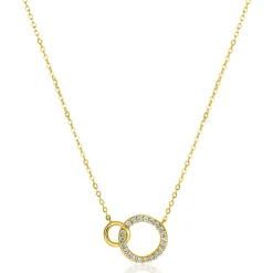 ZINZI Gold 14 krt gouden ketting met twee open rondjes, mooi met elkaar verbonden. Het groter rondje (11mm) is bezet met witte zirconia's 40-43cm ZGC460