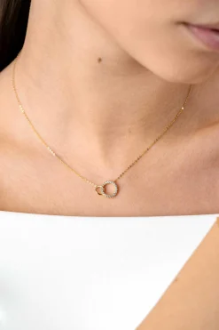 ZINZI Gold 14 krt gouden ketting met twee open rondjes, mooi met elkaar verbonden. Het groter rondje (11mm) is bezet met witte zirconia's 40-43cm ZGC460
