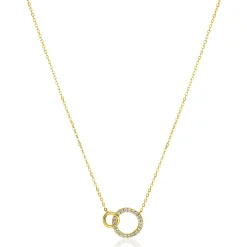 ZINZI Gold 14 krt gouden ketting met twee open rondjes, mooi met elkaar verbonden. Het groter rondje (11mm) is bezet met witte zirconia's 40-43cm ZGC460
