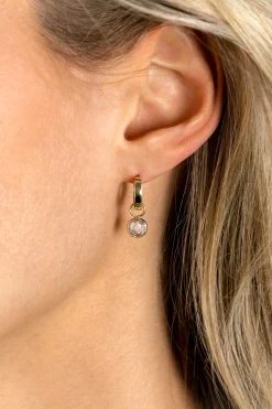 ZINZI Gold 14 krt gouden oorbedels in ronde vorm bezet met witte zirconia 7mm ZGCH391 (zonder oorringen)