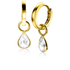 ZINZI Gold 14 krt gouden oorbedels in peervorm bezet met witte zirconia 7mm ZGCH390 (zonder oorringen)