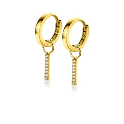 ZINZI Gold 14 krt gouden oorbedels staafje bezet met witte zirconia's 10mm ZGCH387 (zonder oorringen)