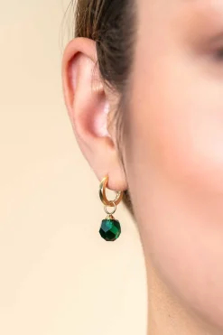 ZINZI Gold 14 krt gouden oorbedels groene beads 8mm ZGCH144G (zonder oorringen)