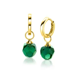 ZINZI Gold 14 krt gouden oorbedels groene beads 8mm ZGCH144G (zonder oorringen)