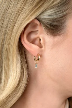 ZINZI Gold 14 krt gouden oorbedels bezet met baquette geslepen witte zirconia 7mm in chatonzetting ZGCH424 (zonder oorringen)