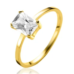 ZINZI Gold 14 krt gouden ring bezet met een rechthoekige witte zirkonia in vierpootzetting ZGR509