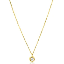 ZINZI Gold 14 krt gouden schakelkettinkje 43cm met sierlijke ronde hanger, bezet met witte zirconia ZGC371