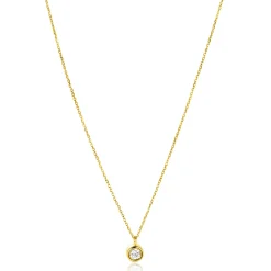 ZINZI Gold 14 krt gouden schakelkettinkje 43cm met sierlijke ronde hanger, bezet met witte zirconia ZGC371