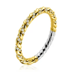 ZINZI gold plated zilveren aanschuifring gedraaid met witte zirconia's ZIR2320Y