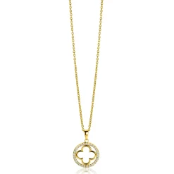 ZINZI gold plated zilveren anker ketting met luxe klaver hanger (15mm) rondom bezet met witte zirconia's 45-48cm ZIC2617Y