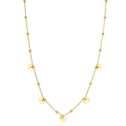ZINZI gold plated zilveren ankerketting met kleine bolletjes en vijf gladde hartjes 42-45cm ZIC2531G
