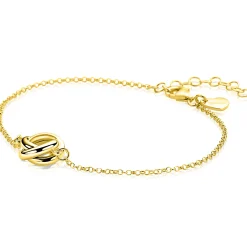 ZINZI gold plated zilveren armband met fijne ankerschakel en drie verbonden ringen ZIA2890G