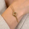 ZINZI gold plated zilveren armband met dubbele gourmet schakel en drie verbonden ringen ZIA2797