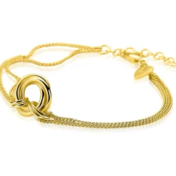 ZINZI gold plated zilveren armband met dubbele gourmet schakel en drie verbonden ringen ZIA2797
