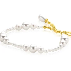 ZINZI gold plated zilveren armband met glanzende witte parels in verschillende groottes en speelse opbouw ZIA2908