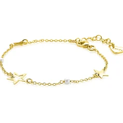 ZINZI gold plated zilveren armband met sterren en witte parels ZIA2780