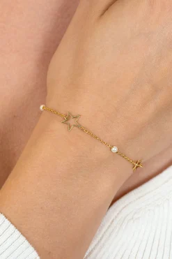 ZINZI gold plated zilveren armband met sterren en witte parels ZIA2780
