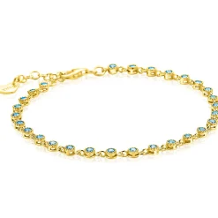 ZINZI gold plated zilveren armband met een speelse rij blauwe zirkonia’s in ronde zetting 3mm breed ZIA2893BG