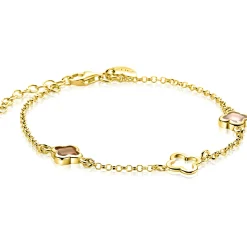ZINZI gold plated zilveren armband met drie klavervormige zettingen met bruine kleurstenen ZIA2772