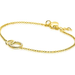 ZINZI goldplated zilveren armband met twee verbonden ronde schakels witte zirconia's ZIA1782Y