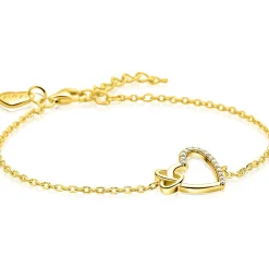 ZINZI gold plated zilveren armband met twee sierlijke harten die met elkaar verbonden zijn, ook bezet met witte zirkonia's 17-20cm ZIA2874Y