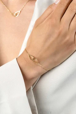 ZINZI gold plated zilveren armband met paperclip-schakels, waarbij in het midden twee druppelvormen mooi met elkaar verbonden zijn 17-20cm ZIA2634